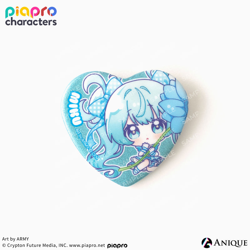 『ピアプロキャラクターズ』描き起こしミニキャライラスト【フラワー*レトロルック ／ Art by ARMY】ハート型グリッター缶バッジ