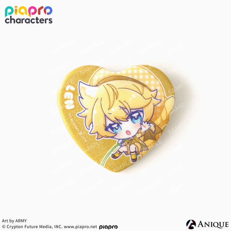 『ピアプロキャラクターズ』描き起こしミニキャライラスト【フラワー*レトロルック ／ Art by ARMY】ハート型グリッター缶バッジ