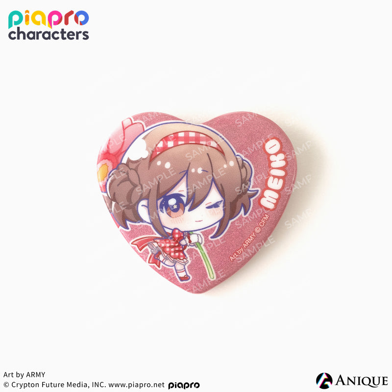 『ピアプロキャラクターズ』描き起こしミニキャライラスト【フラワー*レトロルック ／ Art by ARMY】ハート型グリッター缶バッジ